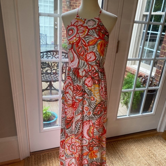 Loft Pink and Orange Tropical Halter Maxi Dress - Picture 3 of 9